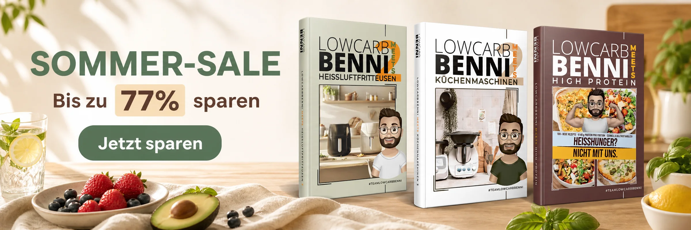 LowCarbBenni Sommer-Sale: Bis zu 77% sparen - jetzt Kochbücher im Shop sichern